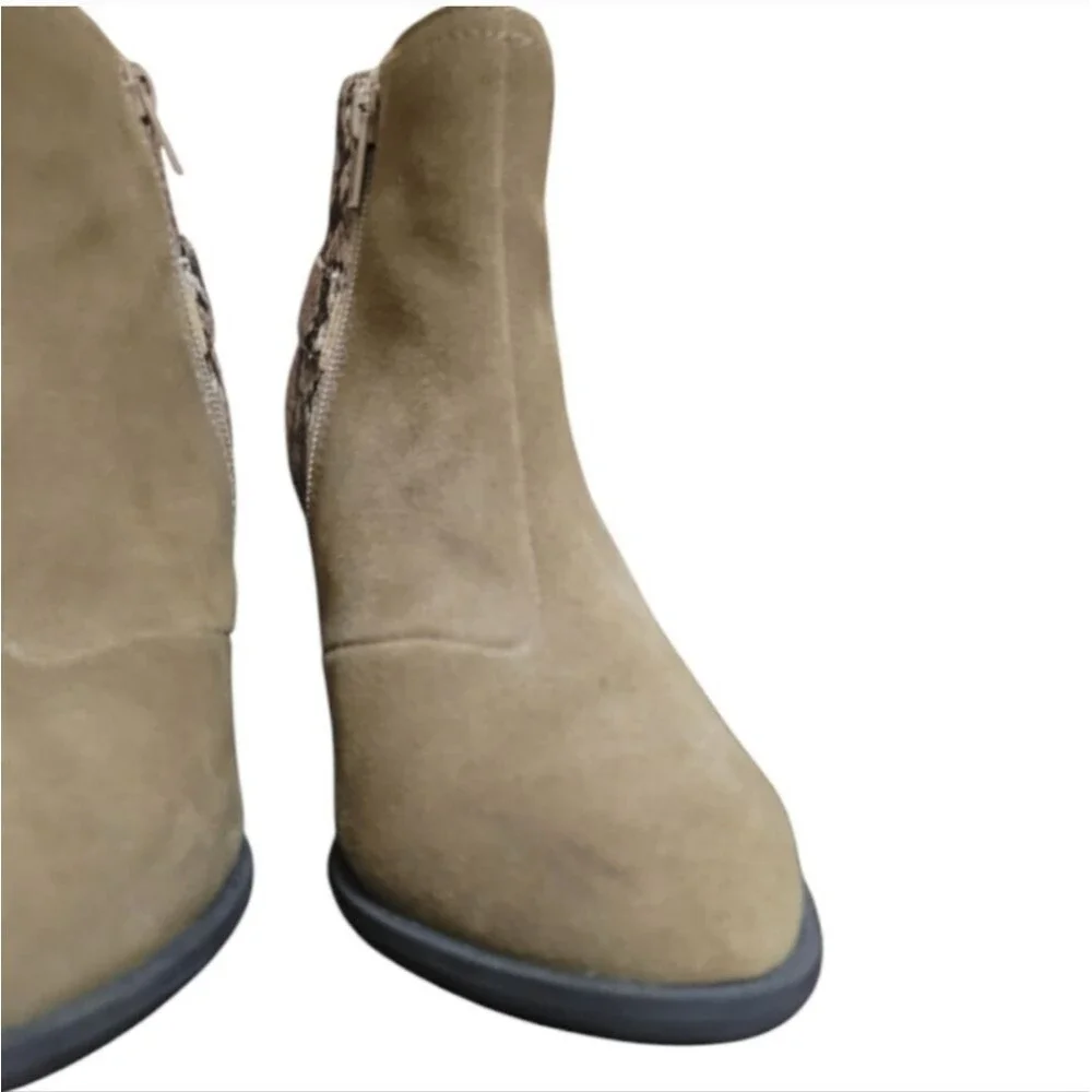 Vionic Naomi Tan Suede Snake Print Ankle Boots